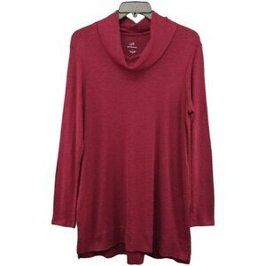 J Jill Pima Cowl Neck Tunic Top Dark Red Size S Long Sleeve 100% Pima Cotton